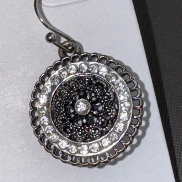 Marlyn Schiff Earrings Rhinestone Round Drop Dangle Black Silver New - Picture 7 of 10